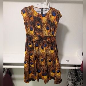 Orchid Bloom Peacock Feather Print Dress